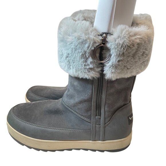 Koolaburra By UGG Womens Gray Faux Fur-Lined Suede Winter Boots with Side Zipper - Picture 2 of 15
